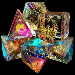 DND Dice Set - Phoenix Prism - 7 Exclusive Glass Dice -